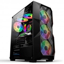 Gabinete Gamer Hayom Mid Tower ATX Lateral em Vidro Temperado 3x Cooler Fan RGB Preto